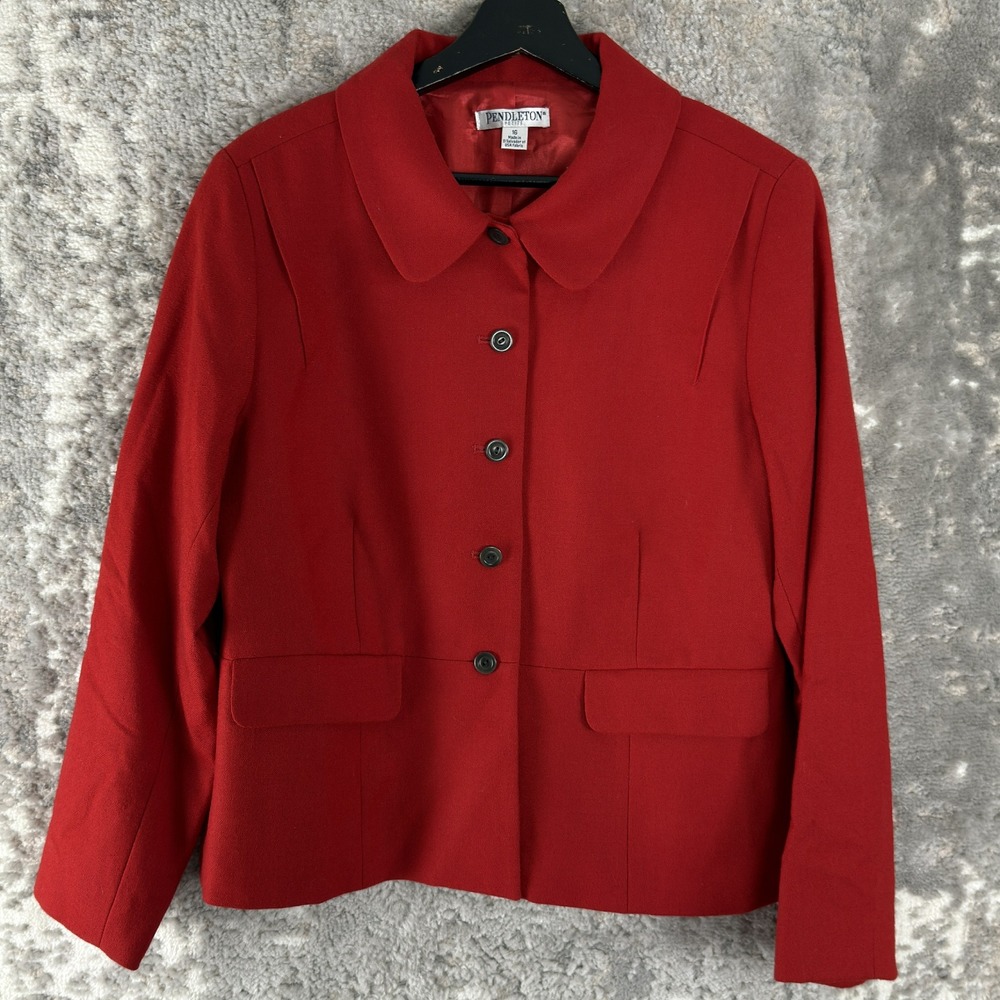 Pendleton Size 16p Virgin Wool Button Up Blazer Jacket Red Womens Long Sleeve
